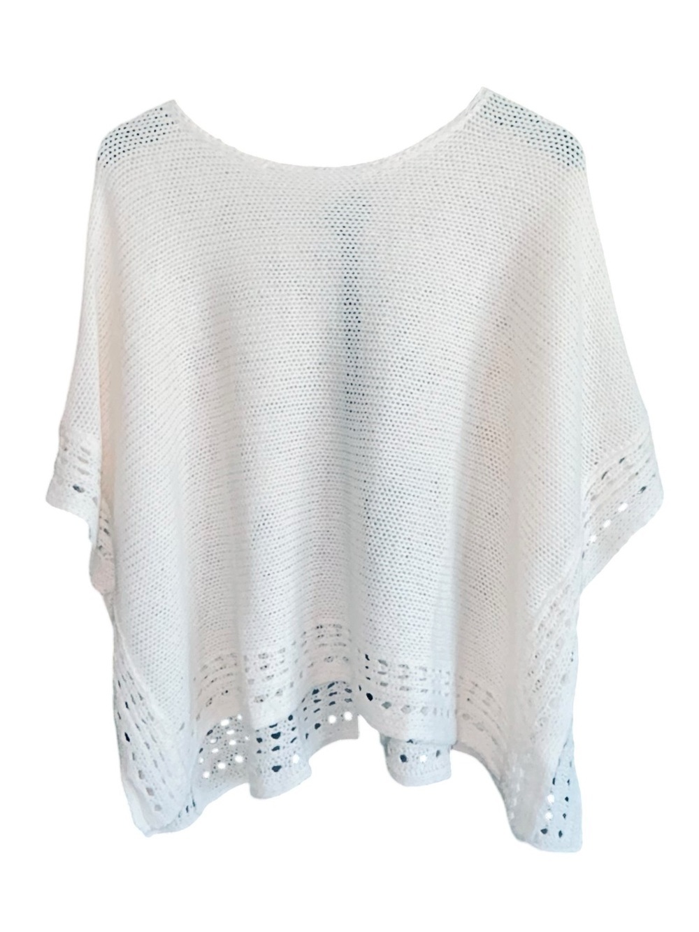 White Knit Poncho Sweater - Women's Lightweight Pullover